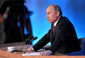 The Russian President at his annual press conference. [AP]