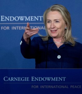 US Secretary of State Hillary clinton speaks at the Carnegie endowment for peace 2012. [Getty Images]