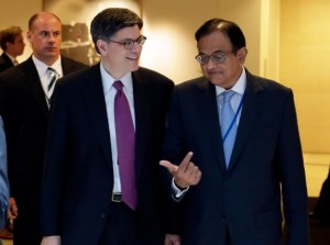 File photo of U.S. Secretary of the Treasury Jacob Lew, second from left, and P. Chidambaram, the Finance Minister for India [AP]