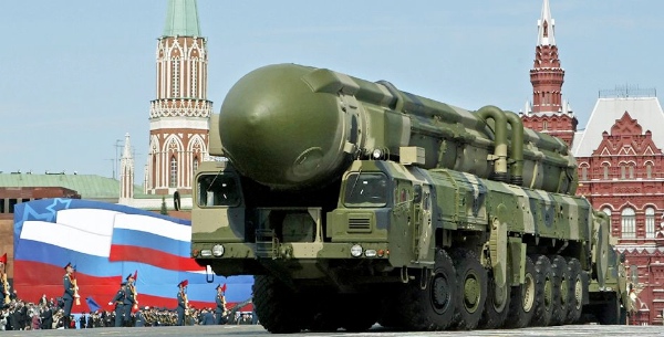 A Russian truck-mounted Topol intercontinental ballistic missile rolls through Moscow's Red Square in the annual Victory Day parade [AP]