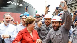 File Photo: Brazilian President Dilma Rousseff (center) on the maiden voyage of a new Petrobras oil ship Sea Dragon in Pernambuco state [Image: gov.br]