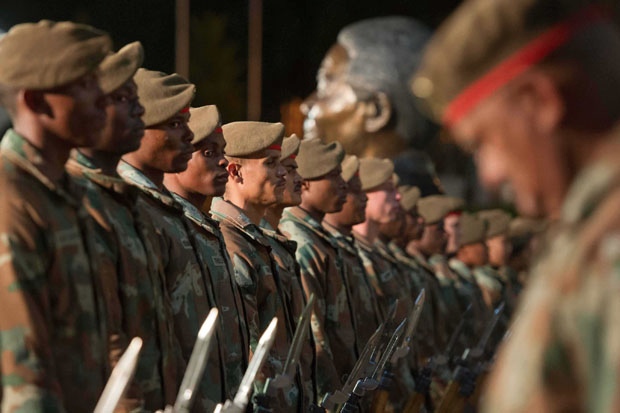 Members of the South African National Defence Force prepare for the State of The Nation Address (SoNA) outside Parliament in Cape Town [GCIS]