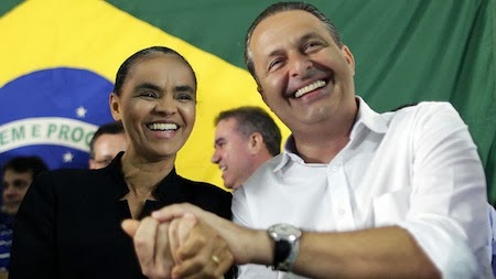 Marina Silva agrees to run as the Socialist Party's presidential candidate after Eduardo Campos's (right) death [Xinhua]