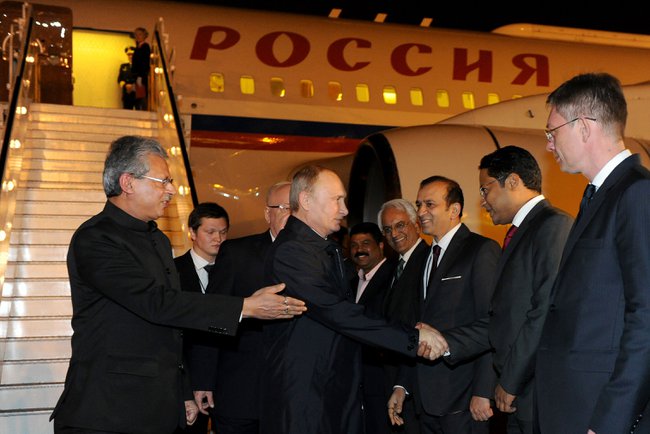 Russian President Vladimir Putin arrived in an official visit to India on 10 December 2014 [PPIO]