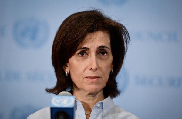 Jordanian UN Ambassador Dina Kawar, this month's president of the 15-nation council, addresses the media after an emergency meeting of the Security Council on the situation of Yemen, at the UN headquarters in New York, on April 4, 2015 [Xinhua]