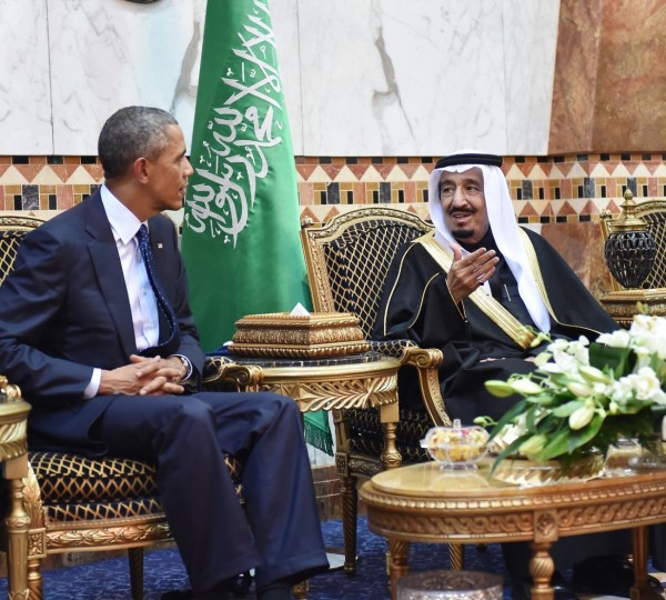 In the audio recording, Al-Baghdadi said that Saudi Arabia's King Salman, right, seen here with US President Barack Obama, was doing Washington's bidding [Xinhua]