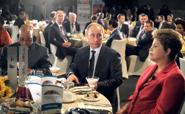 South African President Jacob Zuma, Russian President Vladimir Putin and Brazilian President Dilma Rousseff at the 5th BRICS Summit in Durban South Africa on  27 March 2013 [Image: PPIO]