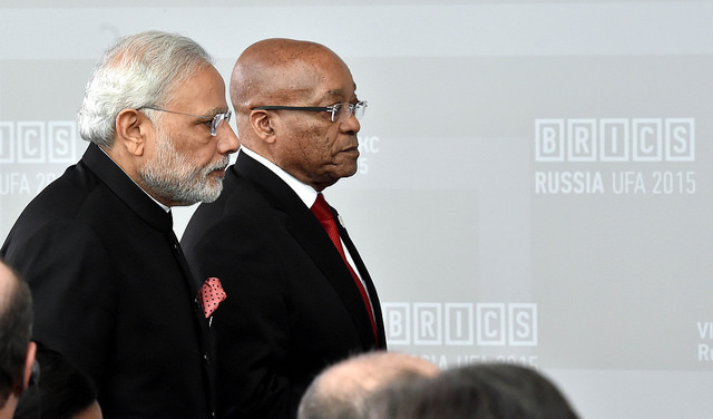 Indian Prime Minister Narendra Modi with South African President Jacob Zuma at the 7th BRICS Summit in Ufa, Russia in July 2015 [Image: GCIS]