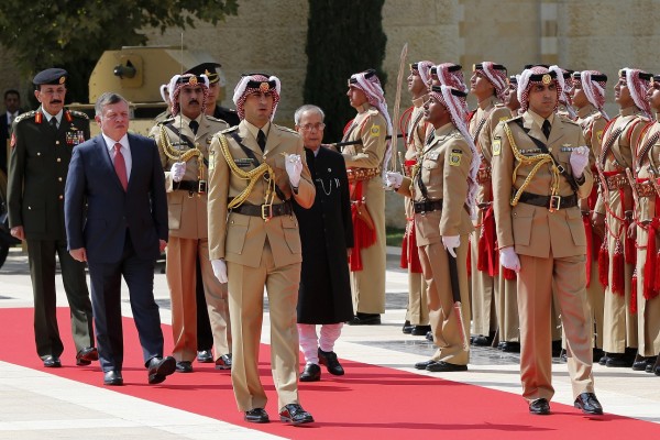 Mukherjee visited Jordan before travelling to Tel Aviv by plane and then by motorcade to Ramallah. Mukherjee reiterated his support for Palestinian statehood while in Amman [Xinhua]