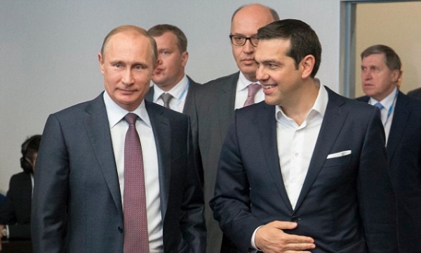 File Photo: Greek Premier Alexis Tsipras with Russian President Vladimir Putin [Xinhua]