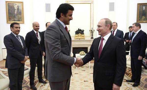 Putin with Emir of Qatar Tamim bin Hamad Al Thani at the Kremlin in Moscow on 18 January 2016 [PPIO]