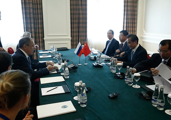 Chinese Foreign Minister Wang Yi and his Russian counterpart Sergei Lavrov in Tashkent on 24 May 2016 [Image: MFA, Russia]