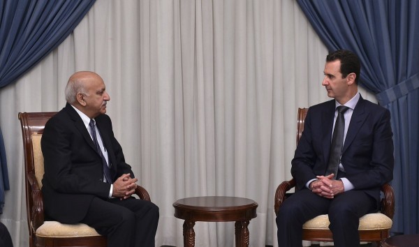 India's junior Foreign Minister Mubashir Javed Akbar met Assad in Damascus on 20 August 2016 [Image: Ministry of External Affairs, India]