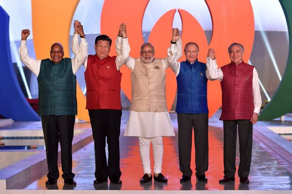 From left to right: South African President Jacob Zuma, Chinese President Xi Jinping, Indian Prime Minister Narendra Modi, Russian President Vladimir Putin and Brazilian President Michel Temer [Image: BRICS2016]