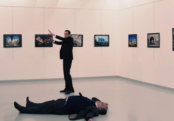 Photo taken on Dec. 19, 2016 shows the scene of the shooting attack in Ankara, Turkey. Russian Ambassador to Turkey Andrey Karlov was killed in a gunman attack at an art exhibition on Monday in Ankara, according to the Russian Foreign Ministry [Xinhua]
